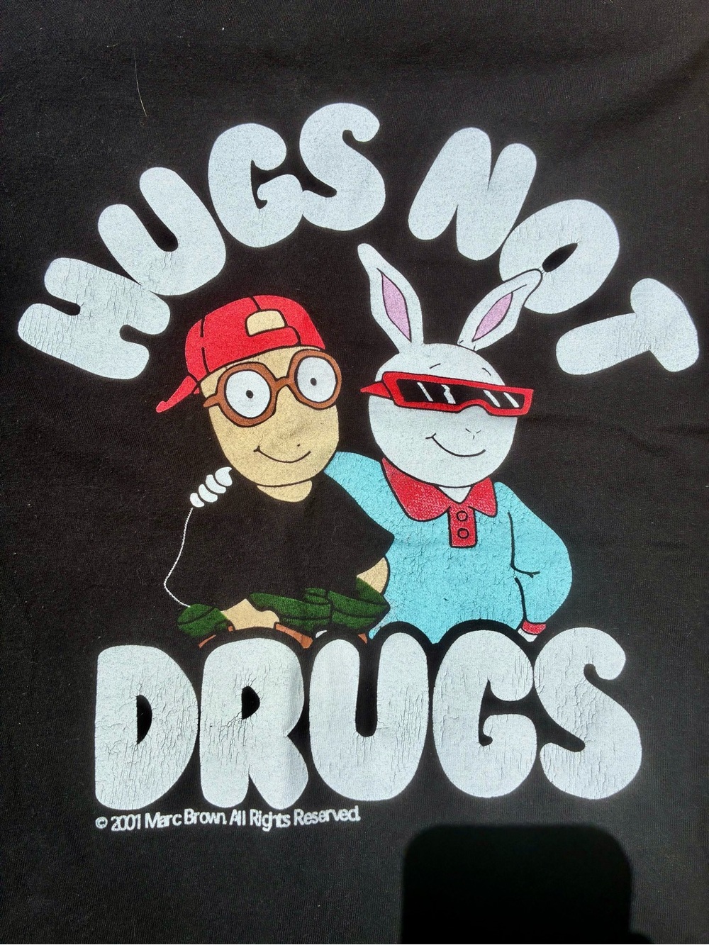 Vintage retro Black "Hugs Not Drugs" Graphic Tee